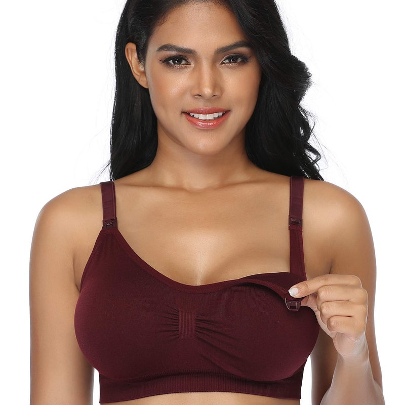 GXXGE 4Pack Nursing Bra for Breastfeeding Maternity Bras Push Up Silk Seamless Pregnancy Bralette Underwear Black Beige Rosered White Small - Image 2
